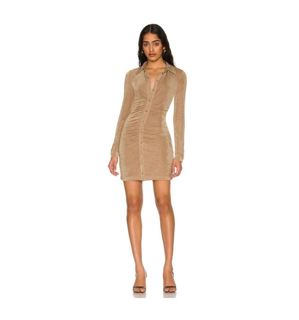 Bardot revolve slinky tan button up dress size small